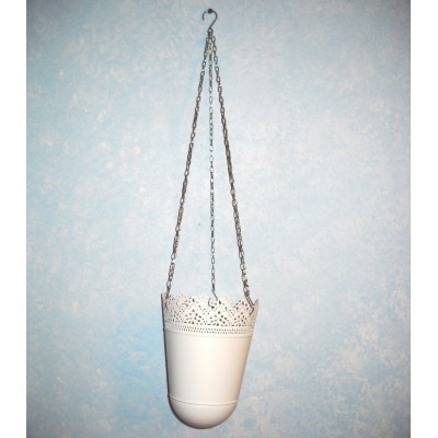 WHITE METAL SHABBY CHIC LACEY EDGE HANGING PLANTER, EXCELLENT CONDITION!   272783529904